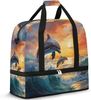 Sea Animal Dolphins Travel Duffel Bag for Women Men Weekender Overnight Bag with Shoe Compartment Foldable Sports Gym Luggage Bag