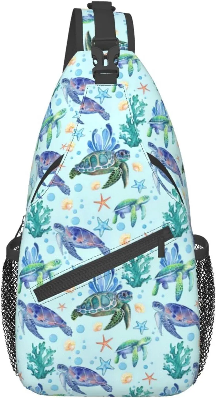 Sea Turtle Sling Bag Crossbody Travel Hiking Backpack Daypack for Women Men Unisex，Shoulder Chest Bags Cycling Gym