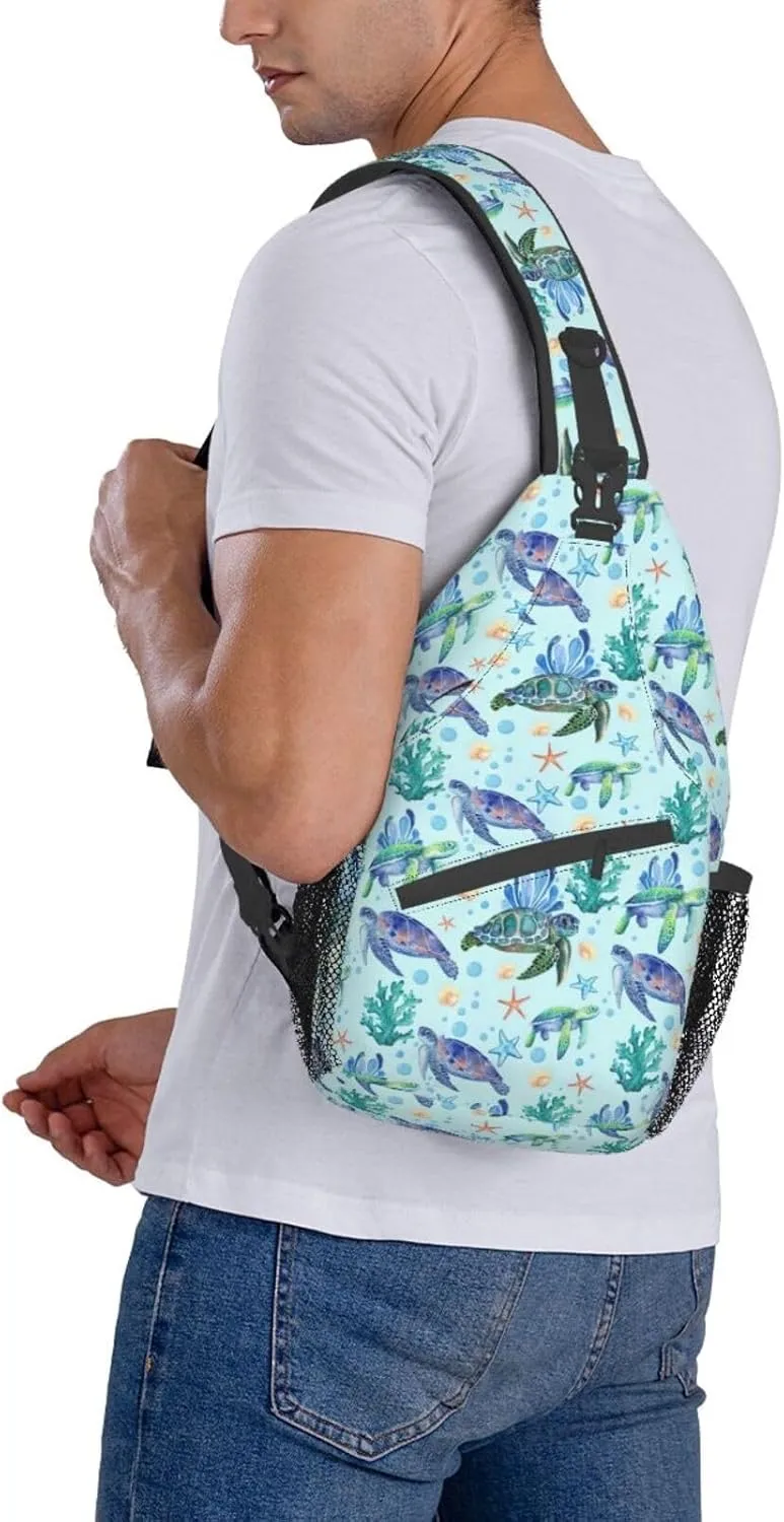 Sea Turtle Sling Bag Crossbody Travel Hiking Backpack Daypack for Women Men Unisex，Shoulder Chest Bags Cycling Gym