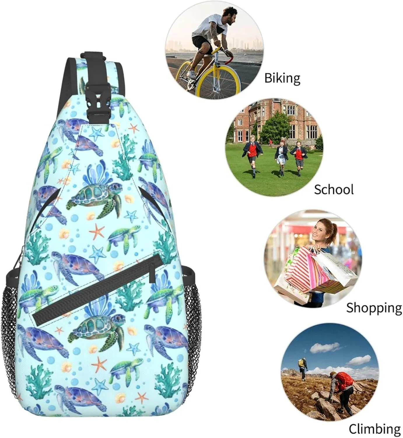 Sea Turtle Sling Bag Crossbody Travel Hiking Backpack Daypack for Women Men Unisex，Shoulder Chest Bags Cycling Gym
