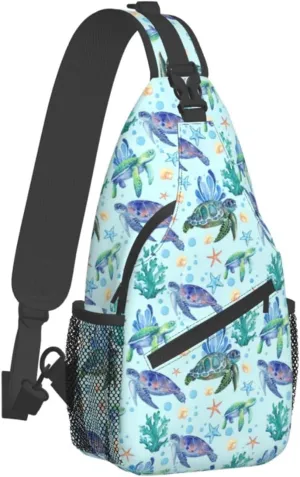 Sea Turtle Sling Bag Crossbody Travel Hiking Backpack Daypack for Women Men Unisex，Shoulder Chest Bags Cycling Gym
