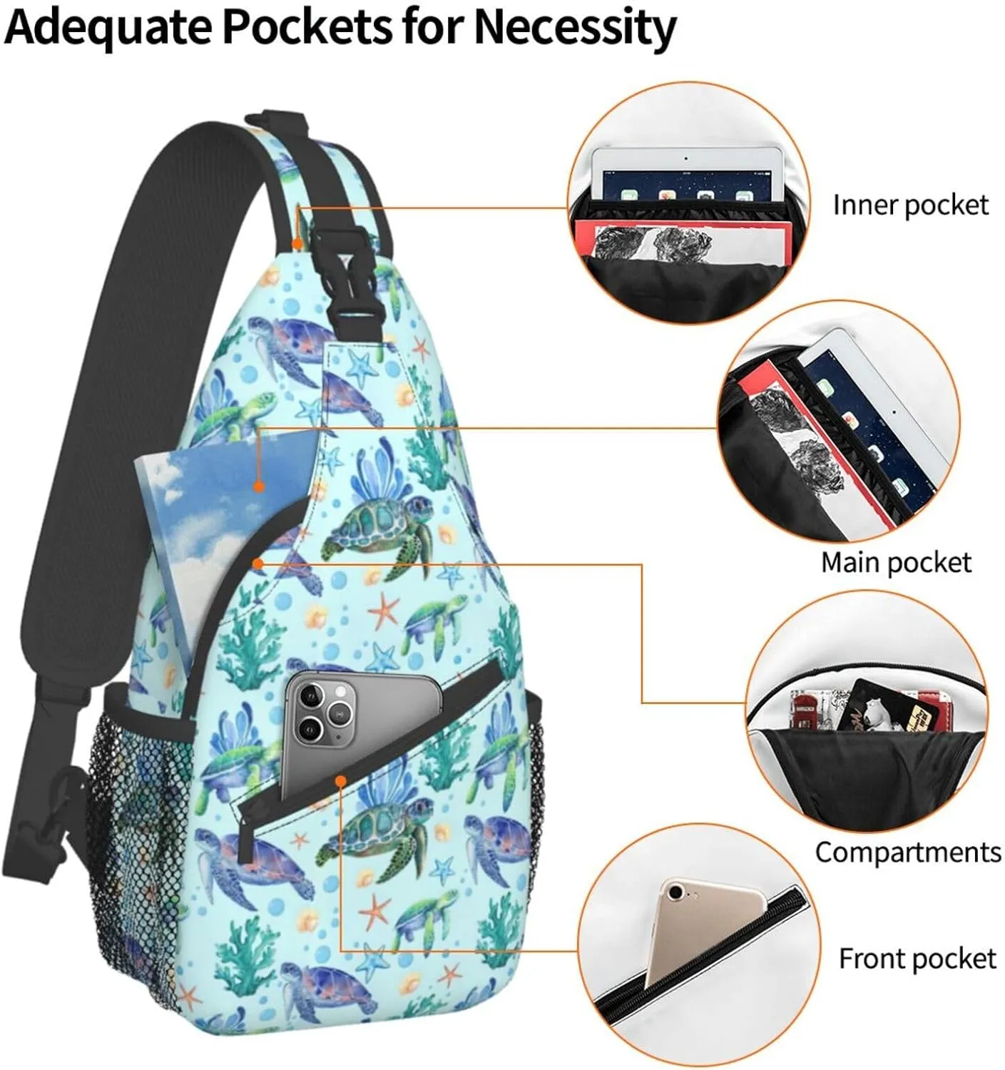 Sea Turtle Sling Bag Crossbody Travel Hiking Backpack Daypack for Women Men Unisex，Shoulder Chest Bags Cycling Gym