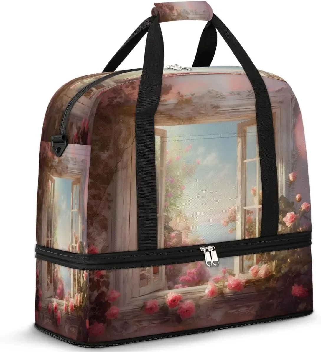 Seaside Garden View Travel Duffel Bag, Travel Essentials, Gym Bag for Women, Weekender Overnight Bag With Shoes Compartment, Carry On Bags for Airplanes