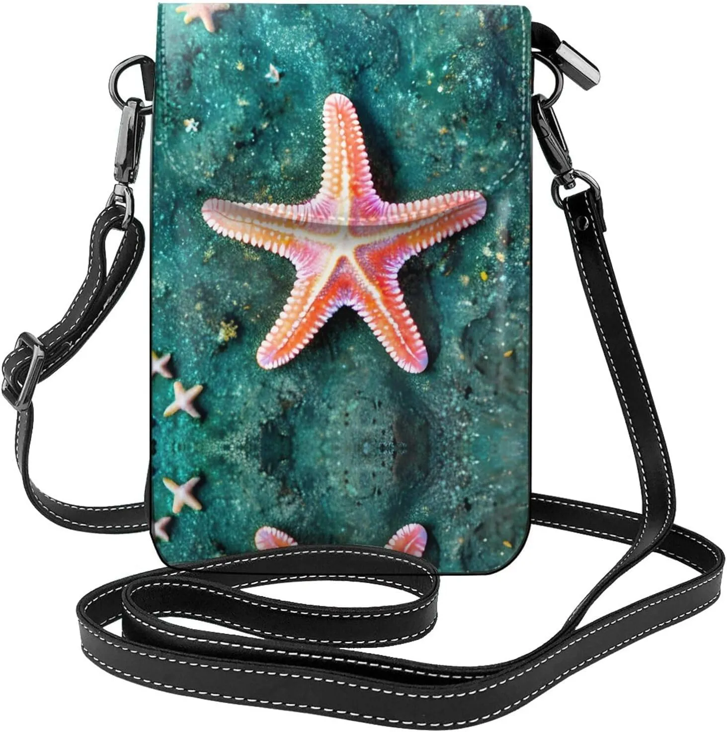 Seawater Seashell Starfish Small Cell Phone Purse - Ideal Travel Accessory for Women and Teens - Adjustable Strap