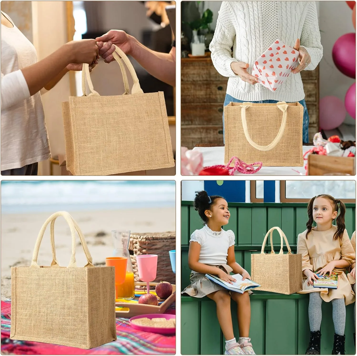 Segarty Burlap Tote Bags, 3 Pcs Small Natural Jute Reusable Gift Favors Bag with handles Blank Tote Bulk for Bridesmaid Wedding, Women Market Grocery Shopping, Bachelorette Party, Beach Trip, DIY