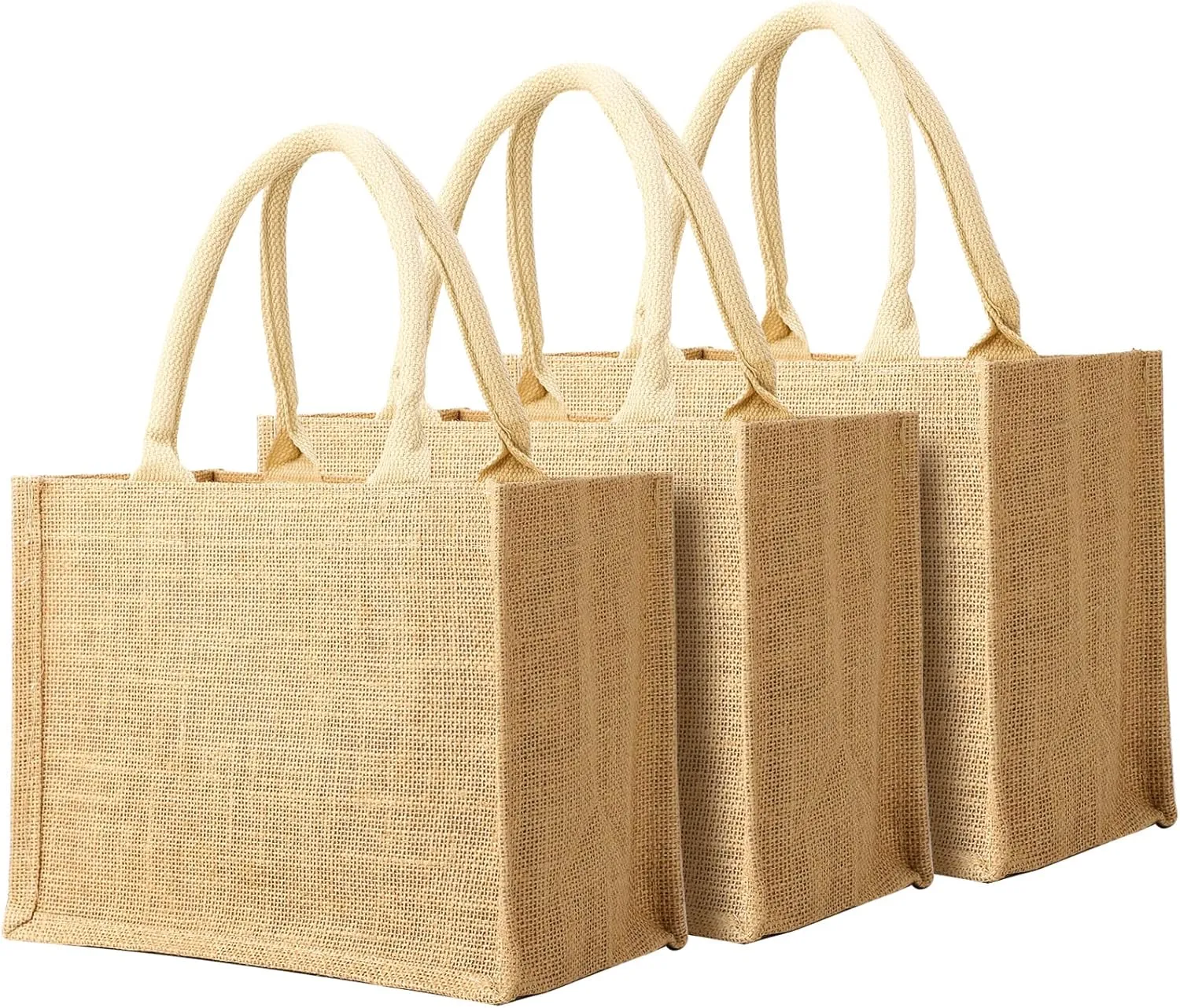 Segarty Burlap Tote Bags, 3 Pcs Small Natural Jute Reusable Gift Favors Bag with handles Blank Tote Bulk for Bridesmaid Wedding, Women Market Grocery Shopping, Bachelorette Party, Beach Trip, DIY