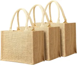 Segarty Burlap Tote Bags, 3 Pcs Small Natural Jute Reusable Gift Favors Bag with handles Blank Tote Bulk for Bridesmaid Wedding, Women Market Grocery Shopping, Bachelorette Party, Beach Trip, DIY