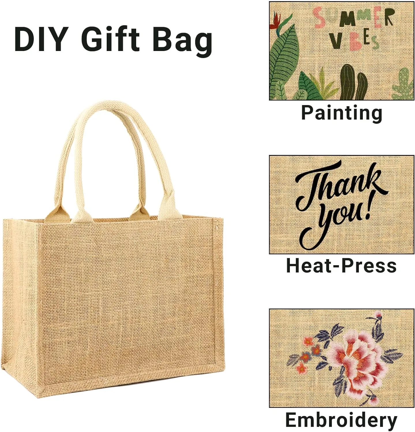 Segarty Burlap Tote Bags, 3 Pcs Small Natural Jute Reusable Gift Favors Bag with handles Blank Tote Bulk for Bridesmaid Wedding, Women Market Grocery Shopping, Bachelorette Party, Beach Trip, DIY