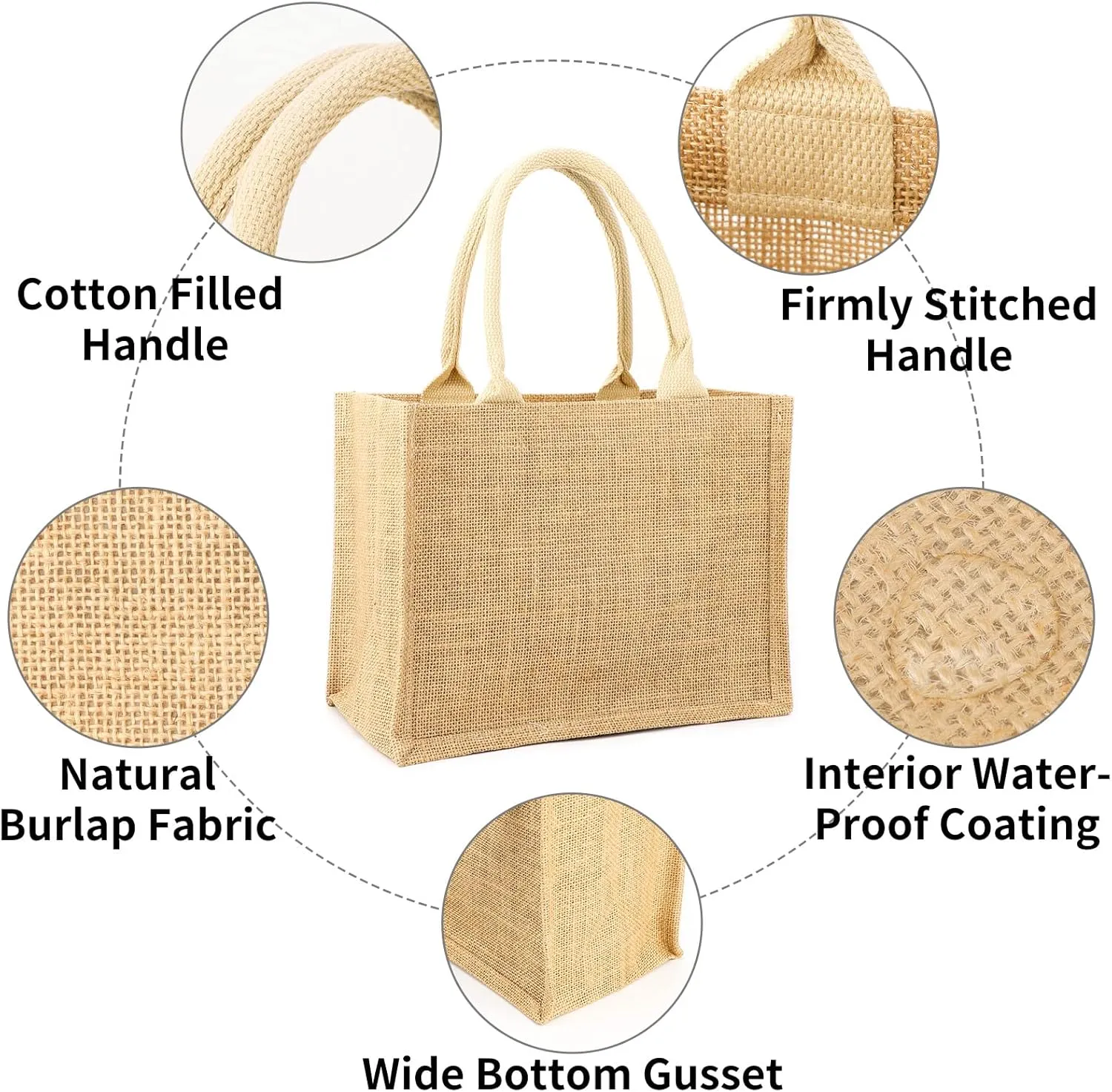 Segarty Burlap Tote Bags, 3 Pcs Small Natural Jute Reusable Gift Favors Bag with handles Blank Tote Bulk for Bridesmaid Wedding, Women Market Grocery Shopping, Bachelorette Party, Beach Trip, DIY