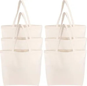 Segarty Canvas Tote Bag, 6 Pack 18x15 Blank Canvas Tote for Women, Reusable Bags Aesthetic with Natural Cotton and Shoulder Strap, Bulk for Gift， DIY, Grocery Shopping, Beach, Travel