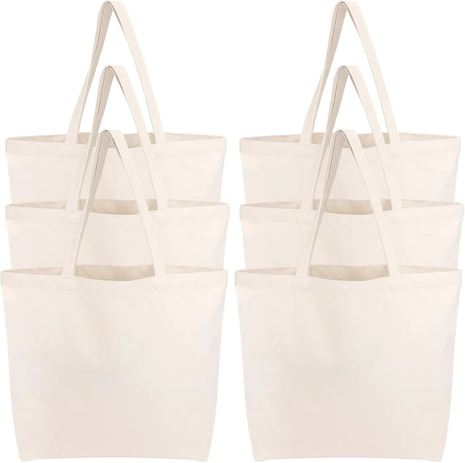 Segarty Canvas Tote Bag, 6 Pack 18x15 Blank Canvas Tote for Women, Reusable Bags Aesthetic with Natural Cotton and Shoulder Strap, Bulk for Gift， DIY, Grocery Shopping, Beach, Travel