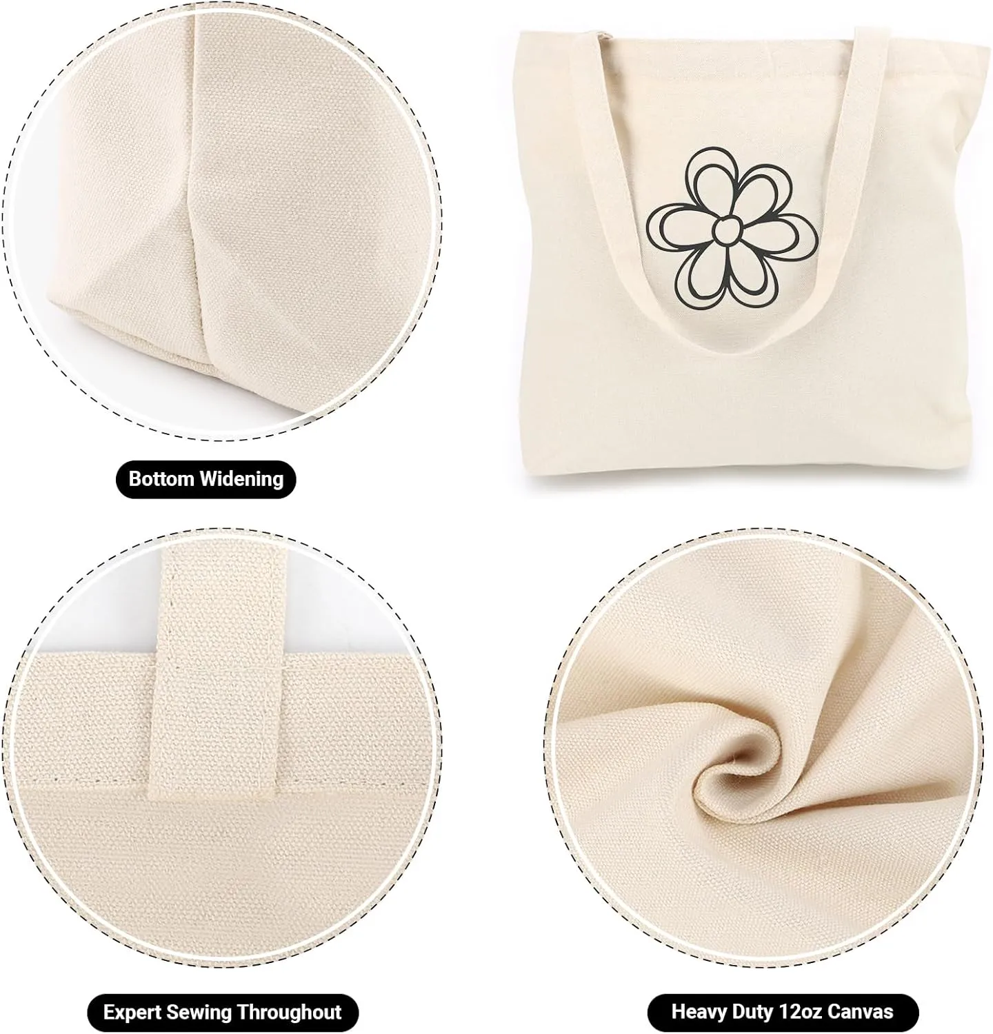 Segarty Canvas Tote Bag, 6 Pack 18x15 Blank Canvas Tote for Women, Reusable Bags Aesthetic with Natural Cotton and Shoulder Strap, Bulk for Gift， DIY, Grocery Shopping, Beach, Travel