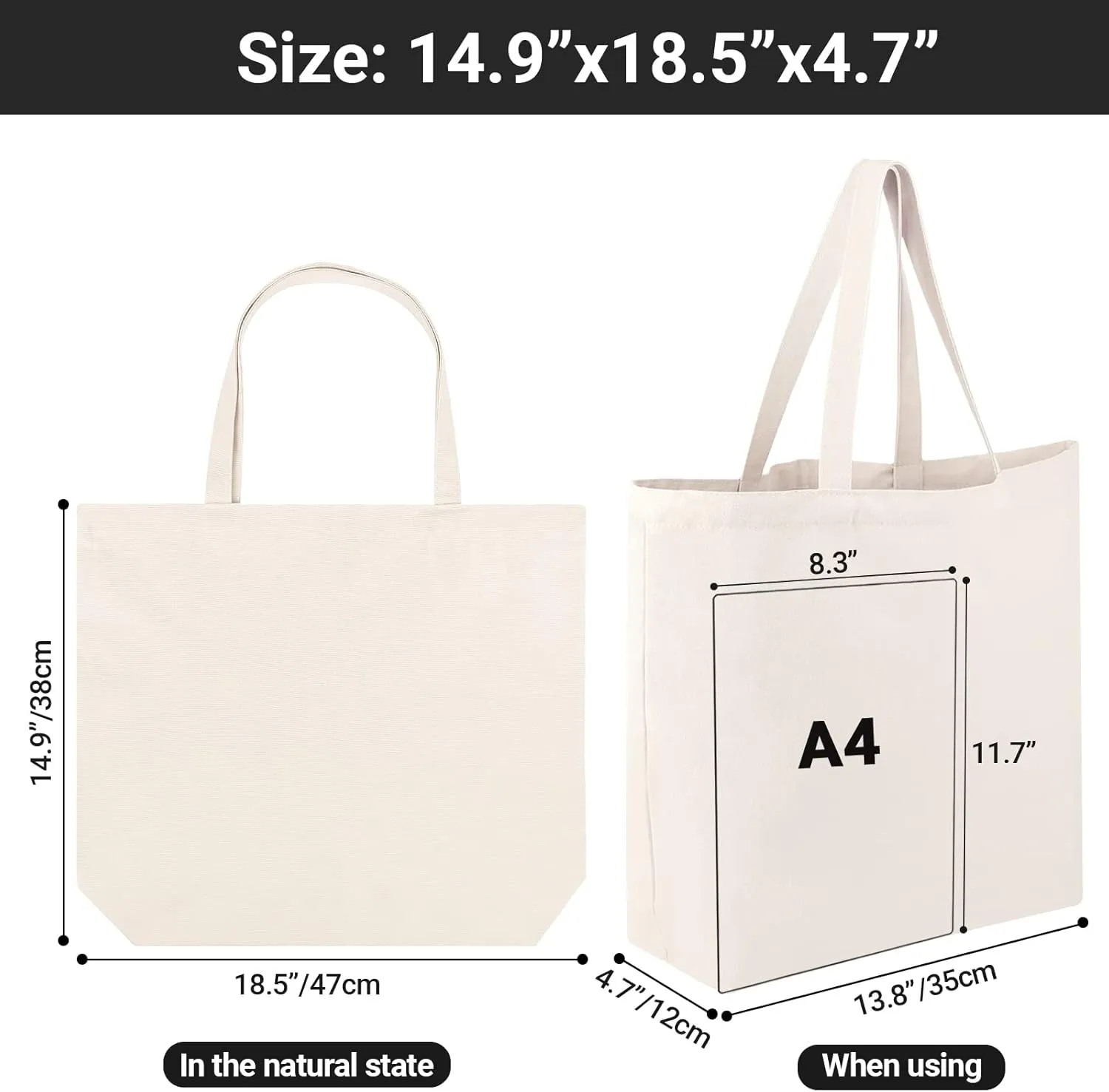Segarty Canvas Tote Bag, 6 Pack 18x15 Blank Canvas Tote for Women, Reusable Bags Aesthetic with Natural Cotton and Shoulder Strap, Bulk for Gift， DIY, Grocery Shopping, Beach, Travel