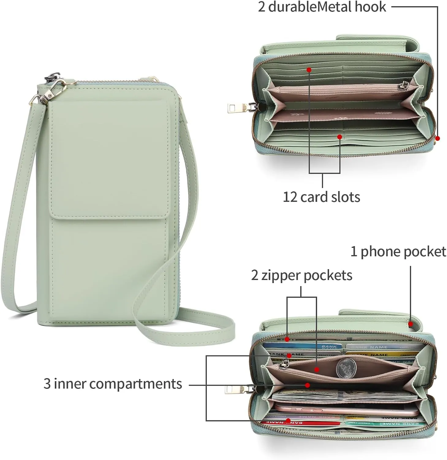 SENDEFN Small Crossbody Cell Phone Purse for Women Leather Cellphone Bags Wallet Purses with Multi Card Slots