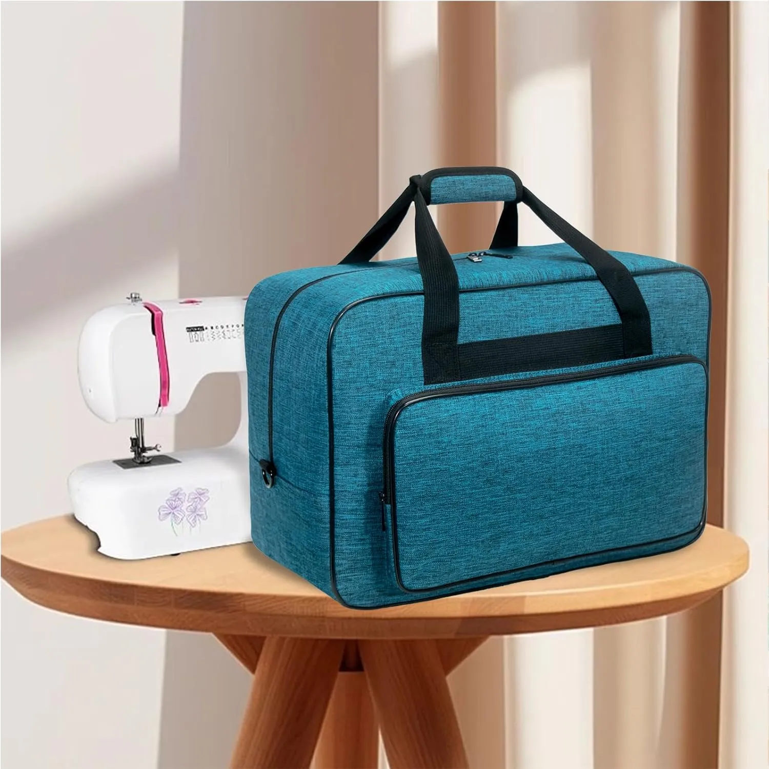 Sewing Machine Carrying Case，Sewing Machine Carrying Case Tote Bag，Universal Tote Storage Bag with Pockets and Handles, Suitable for Most Standard Singer (PEACOCK BLUE)