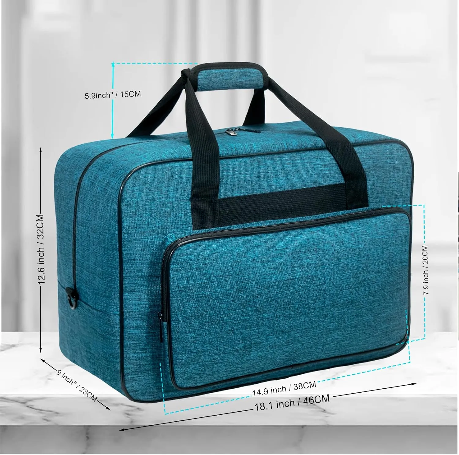 Sewing Machine Carrying Case，Sewing Machine Carrying Case Tote Bag，Universal Tote Storage Bag with Pockets and Handles, Suitable for Most Standard Singer (PEACOCK BLUE)