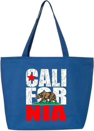 shop4ever California Bear Flag Vintage Heavy Canvas Tote with Zipper Reusable Shopping Bag Zip
