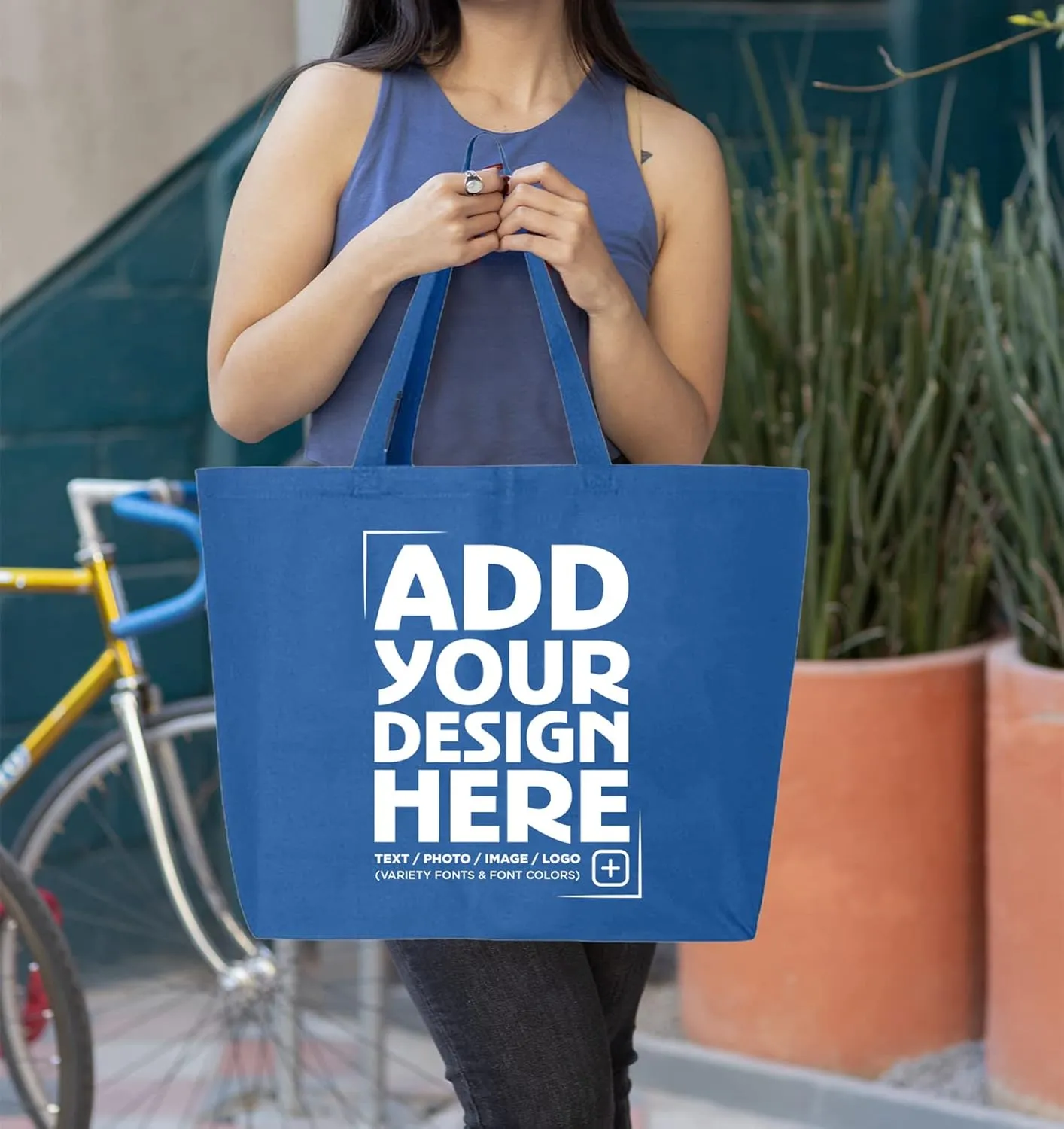 shop4ever Personalized Custom Design Your Own Jumbo Heavy Canvas Tote Reusable Shopping Bag