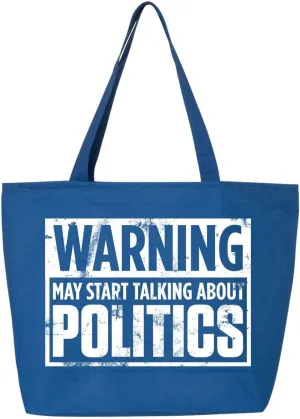 shop4ever Warning May Start Talking About Politics Heavy Canvas Tote with Zipper Reusable Shopping Bag Funny Sarcastic Gift
