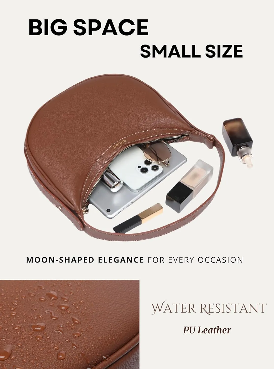 Shoulder Purses for Women Leather Crescent Handbag Mini Clutch Purse with Adjustable Strap Zipper Closure
