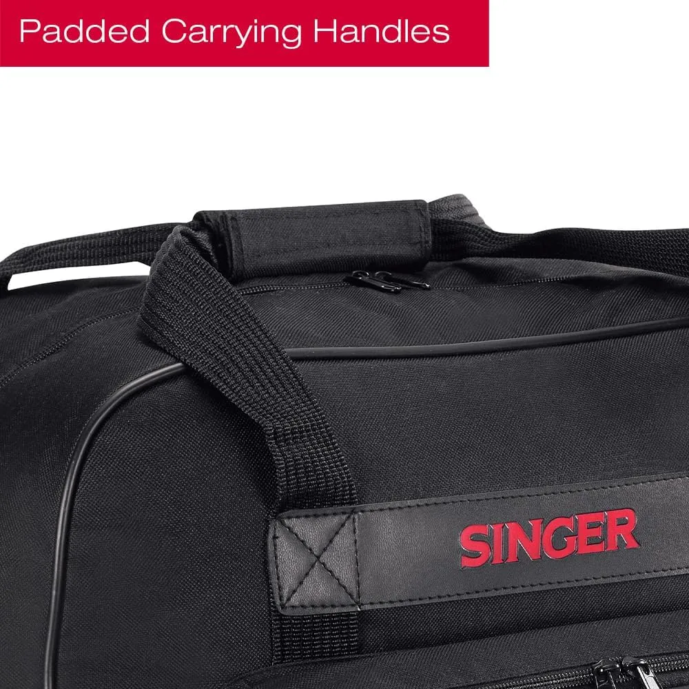 SINGER | Machine Carrying Case, Black, Spacious Case Fits Most Standard Sewing Machines and Sergers, Fully-Padded Interior, Durable Canvas Exterior, Easy Zip, Large Front Pocket, Easy Transport