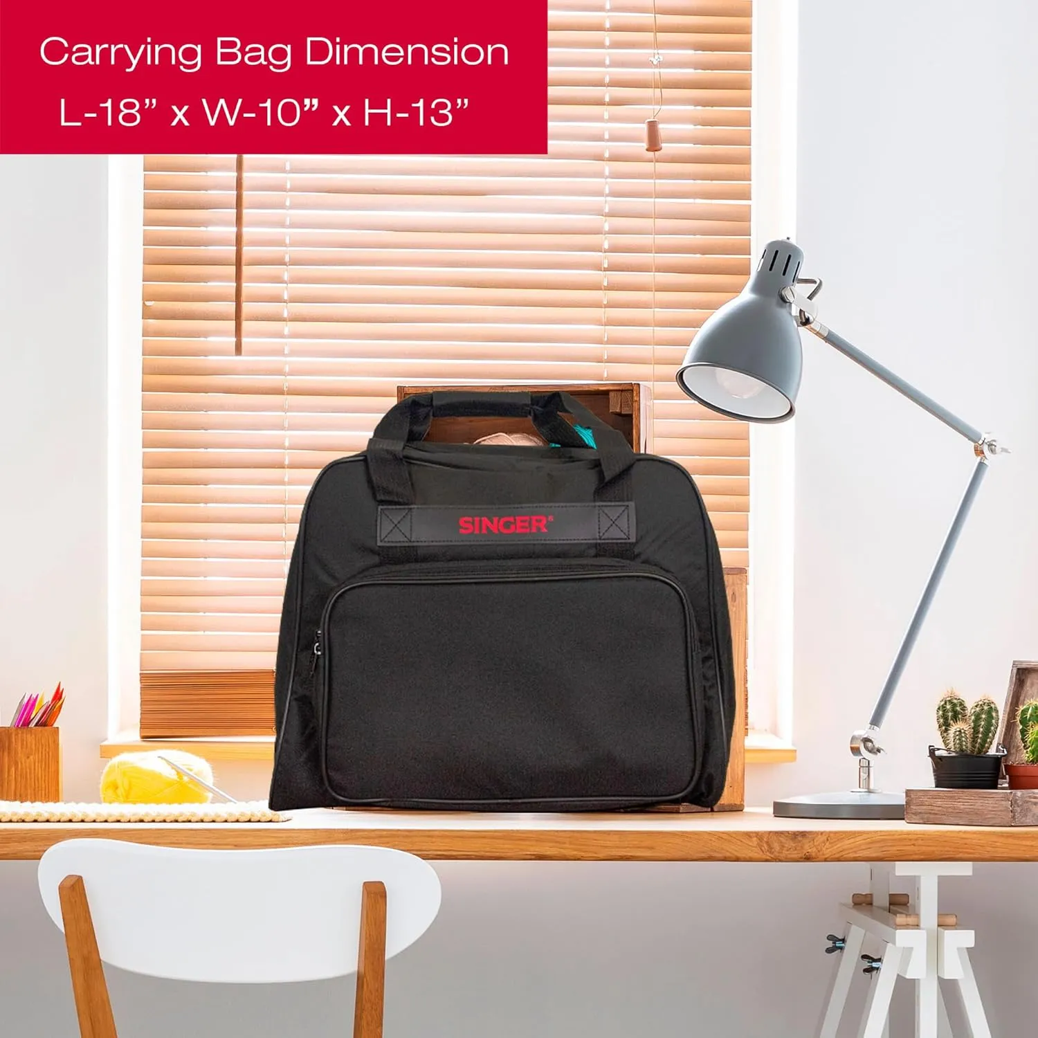SINGER | Machine Carrying Case, Black, Spacious Case Fits Most Standard Sewing Machines and Sergers, Fully-Padded Interior, Durable Canvas Exterior, Easy Zip, Large Front Pocket, Easy Transport