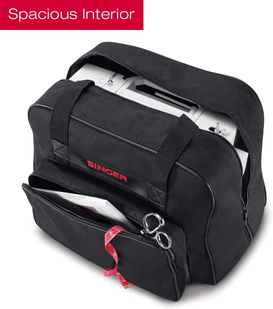 SINGER | Machine Carrying Case, Black, Spacious Case Fits Most Standard Sewing Machines and Sergers, Fully-Padded Interior, Durable Canvas Exterior, Easy Zip, Large Front Pocket, Easy Transport