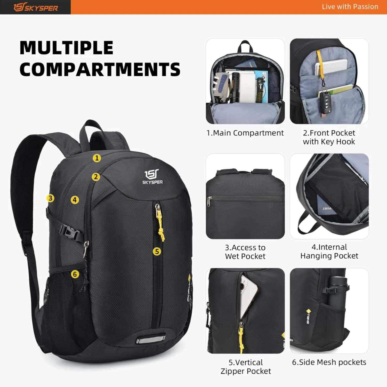 SKYSPER Packable Hiking Backpack - 20L Travel Backpacks for Women Men Foldable Daypack Lightweight Nylon Small Bag