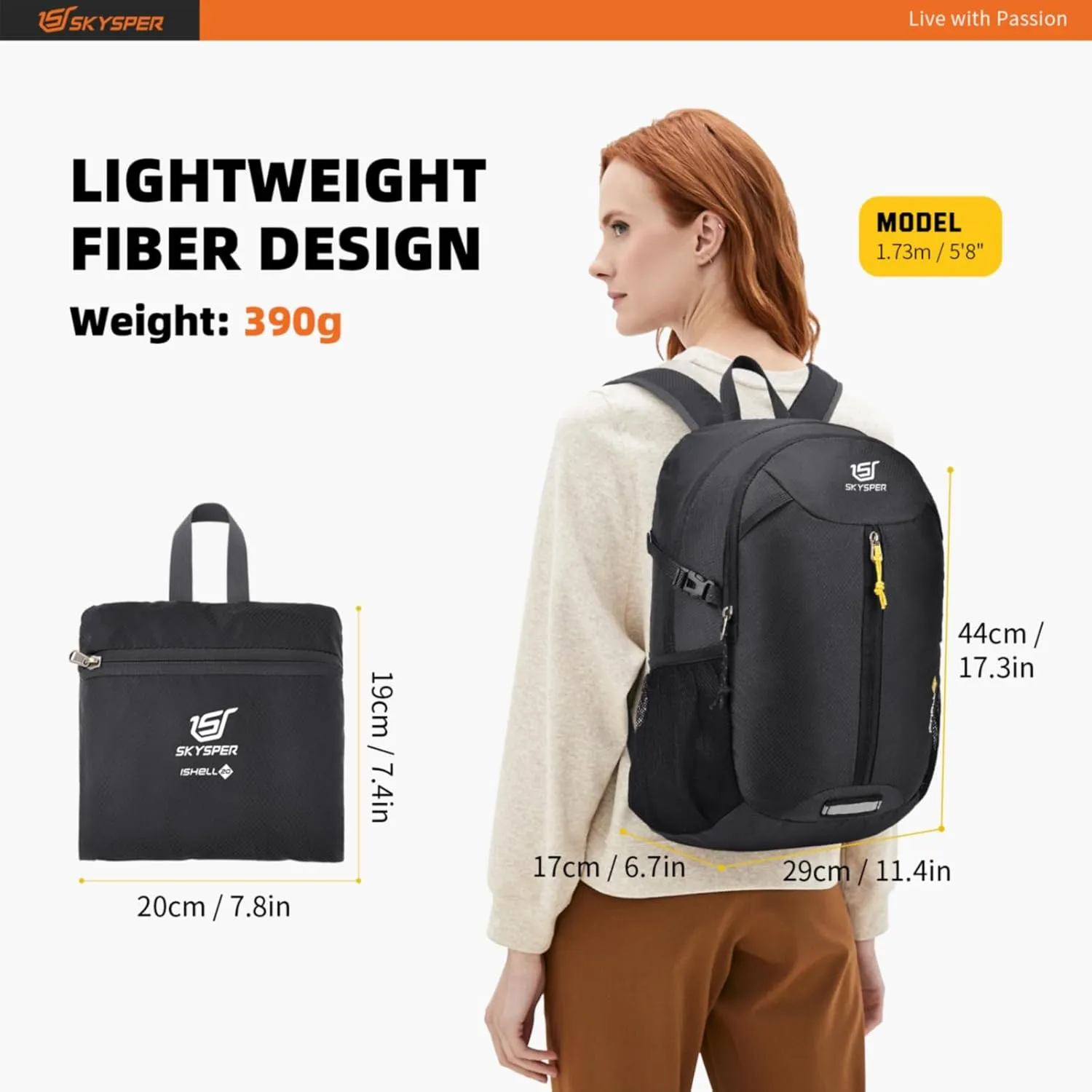 SKYSPER Packable Hiking Backpack - 20L Travel Backpacks for Women Men Foldable Daypack Lightweight Nylon Small Bag