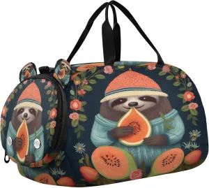 Sloth Kids Overnight Sports Duffel Bags with Shoe Compartment & Wet Pocket Travel Sport Gym Bag for Girls Boys