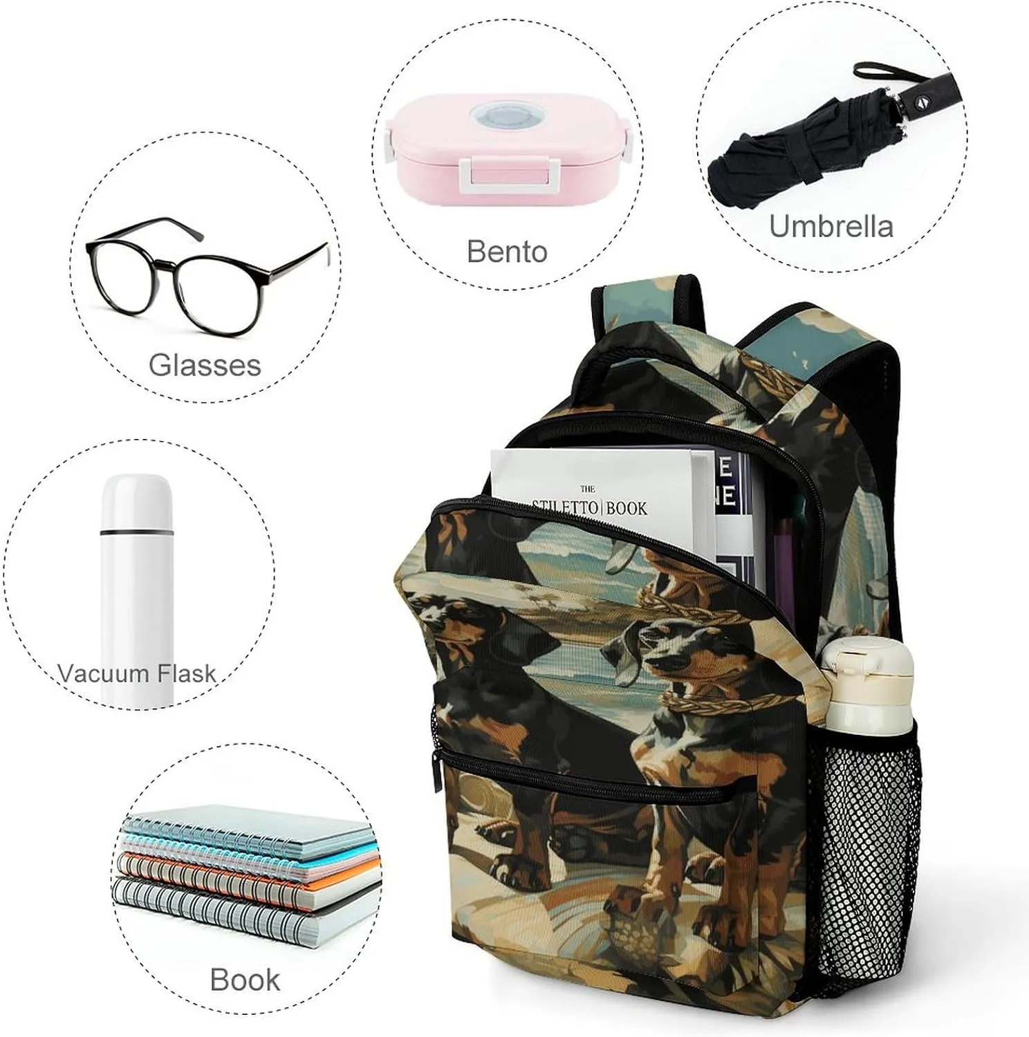 Small Backpacks Personalized Dachshund Dog Bento Printing Travel Bag Lightweight Travel Backpack For Women Men