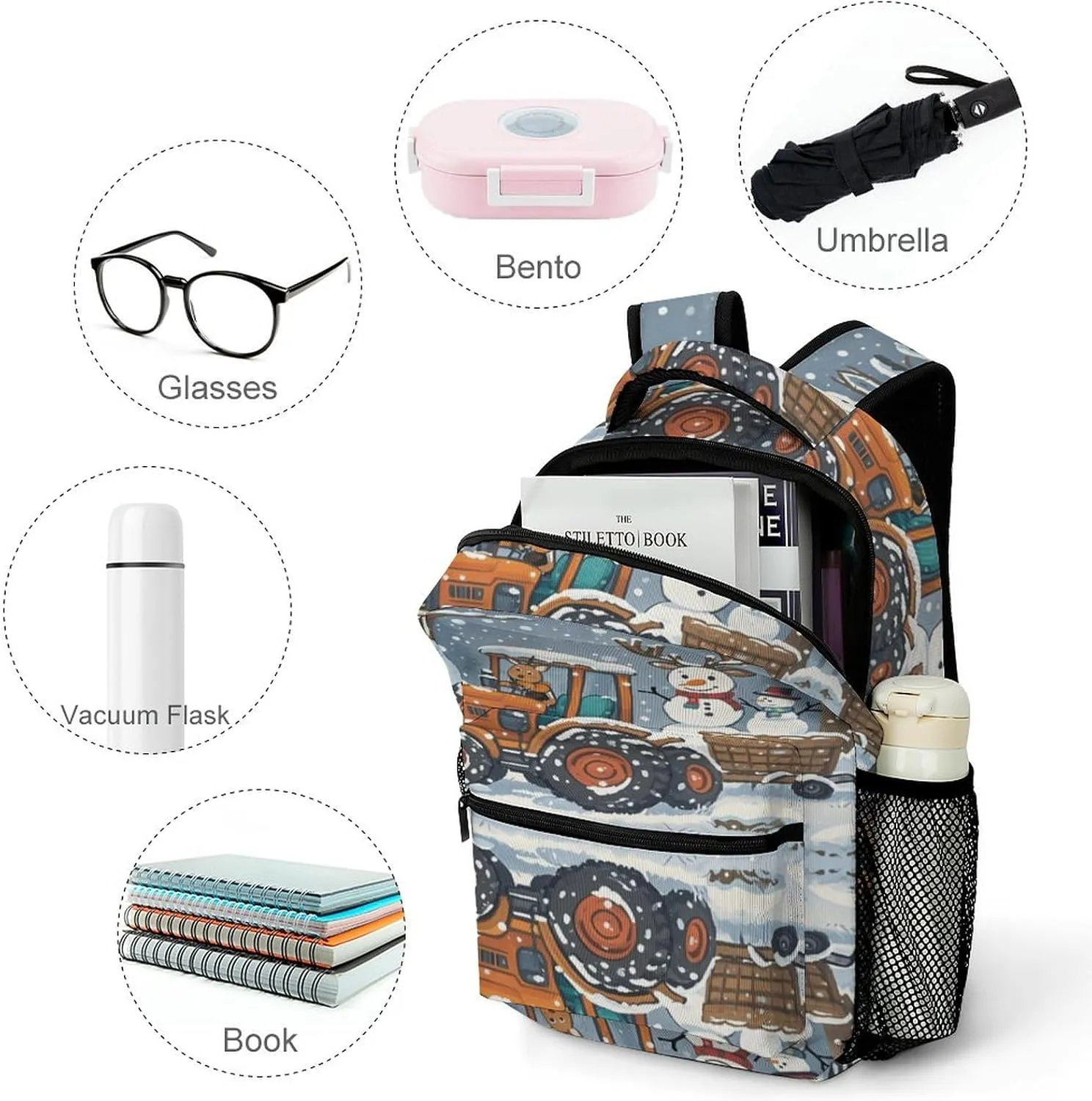 Small Backpacks Personalized Elk Version Snowman Printing Travel Bag Lightweight Travel Backpack For Women Men
