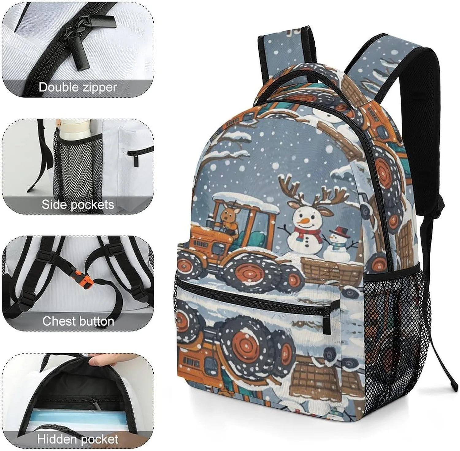 Small Backpacks Personalized Elk Version Snowman Printing Travel Bag Lightweight Travel Backpack For Women Men