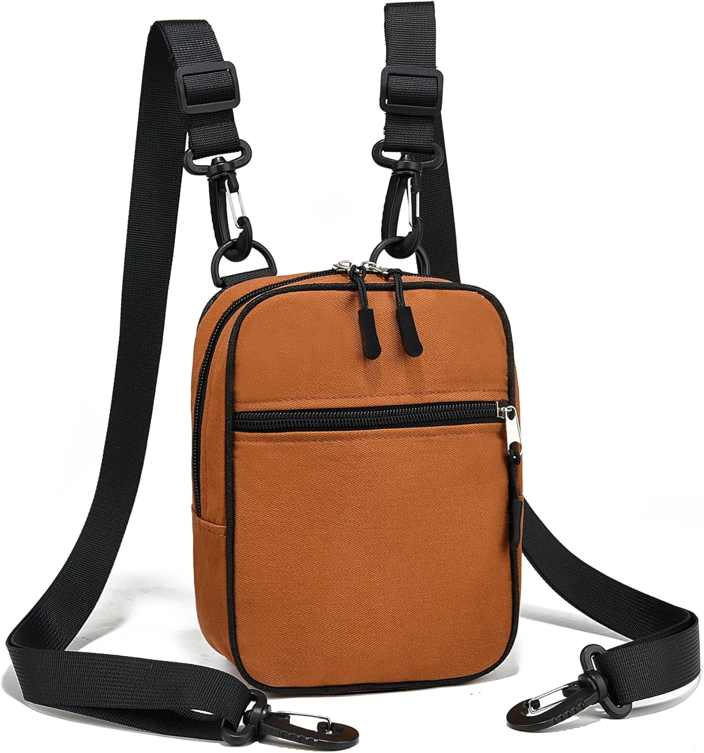 Small Crossbody Bag Waterproof Purse with 2-Way Zips and 2 Straps for Women Men Travel,Multi Position Cross Body Bag(Brown)