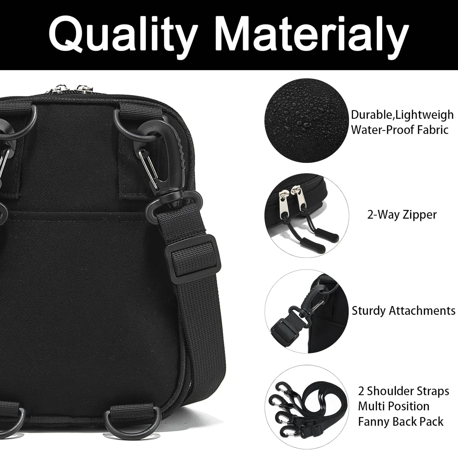 Small Crossbody Bag Waterproof Purse with 2-Way Zips and 2 Straps for Women Men Travel,Multi Position Cross Body Bag(Brown)