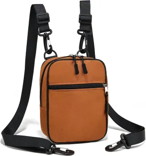 Small Crossbody Bag Waterproof Purse with 2-Way Zips and 2 Straps for Women Men Travel,Multi Position Cross Body Bag(Brown)