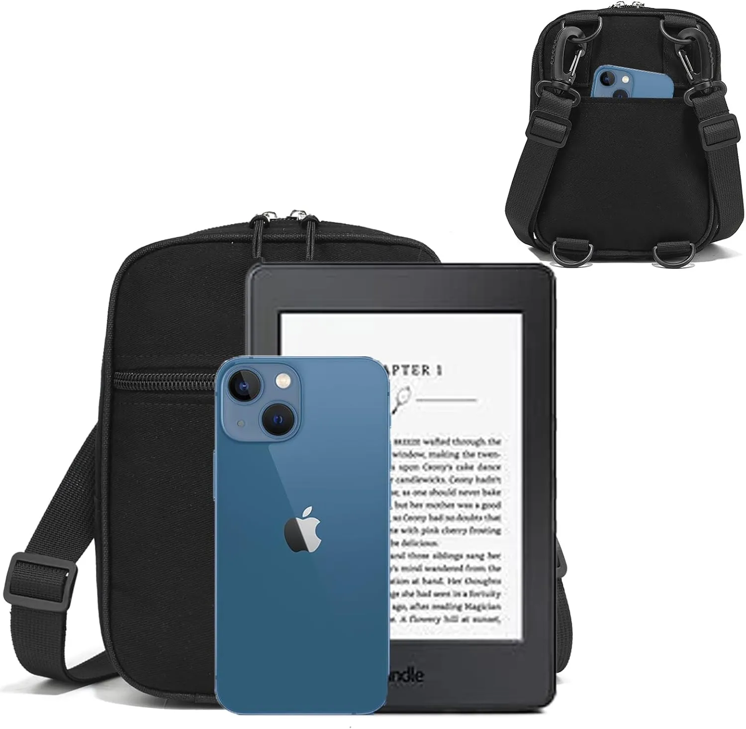Small Crossbody Bag Waterproof Purse with 2-Way Zips and 2 Straps for Women Men Travel,Multi Position Cross Body Bag(Dark Blue)