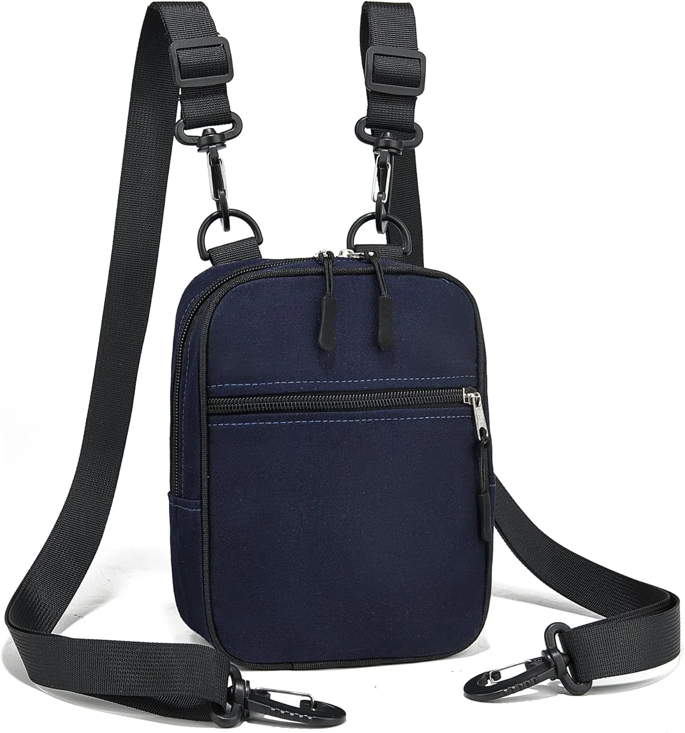Small Crossbody Bag Waterproof Purse with 2-Way Zips and 2 Straps for Women Men Travel,Multi Position Cross Body Bag(Dark Blue)