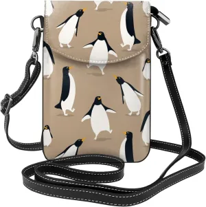 Small Crossbody Bags for Women Funny Penguin Action Travel Cell Phone Pouch Cross Body PU Leather Phone Purse Lightweight Wallet Purses with Credit Card Slots and Adjustable Shoulder Strap