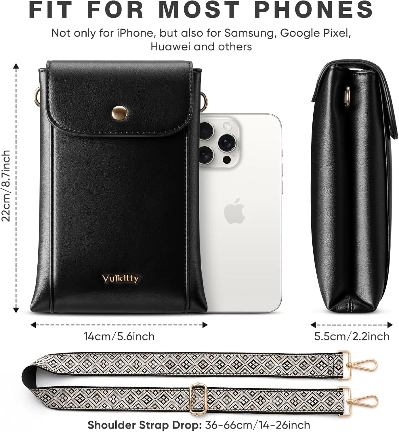 Small Crossbody Phone Bag Vegan Leather for Women with Wide Strap and Double Pockets for Travel and Daily Use