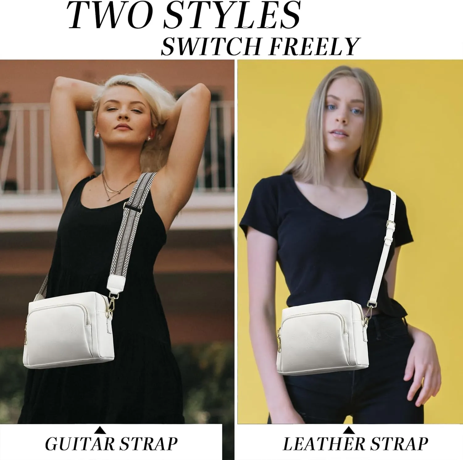 Small Crossbody Purses for Women, Vegan Leather Travel Crossbody Bags, Shoulder Handbags with Guitar Strap and Leather Strap