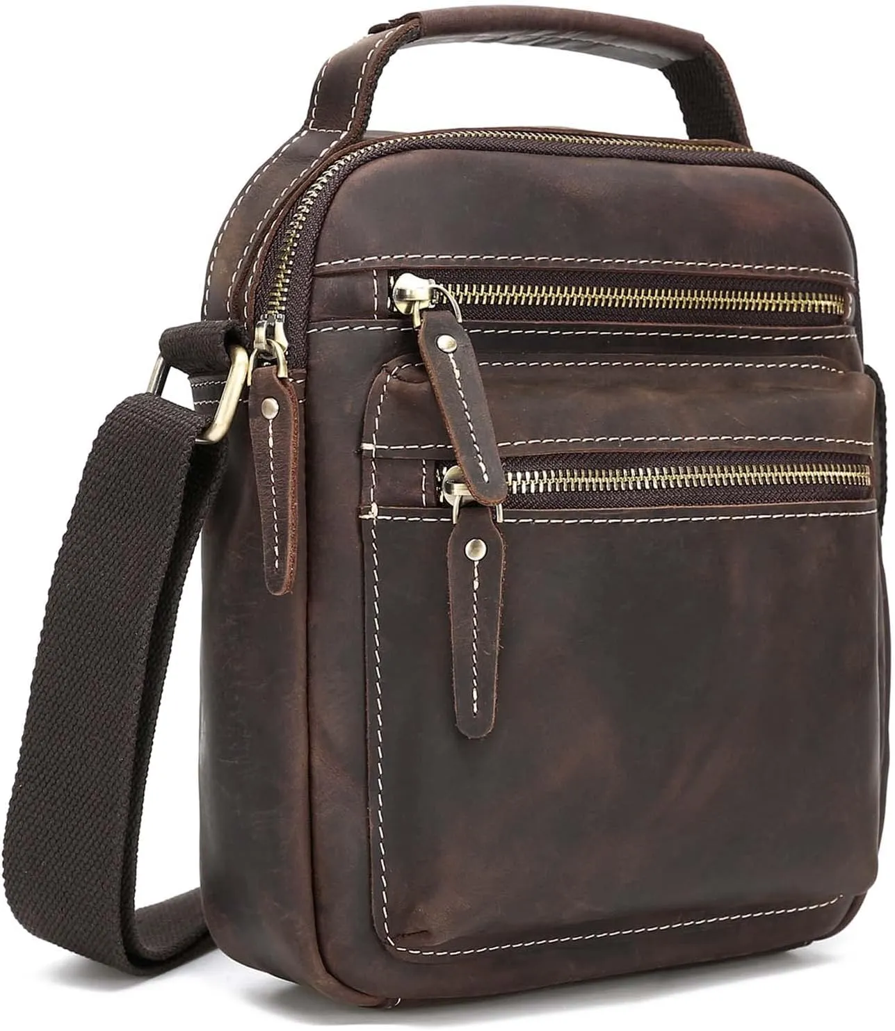 Small Leather Messenger Bag for Men, Man Purse Crossbody Shoulder Bags for Travel Business Hiking Daily Use - 8.6"x 10"