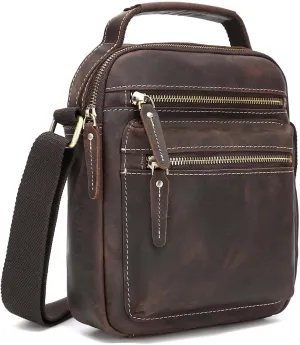 Small Leather Messenger Bag for Men, Man Purse Crossbody Shoulder Bags for Travel Business Hiking Daily Use - 8.6"x 10"