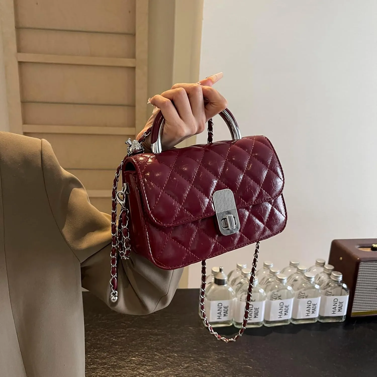 Small Quilted Crossbody Bags for Women Purse for Women with Trendy Shoulder Purses Black Handbag