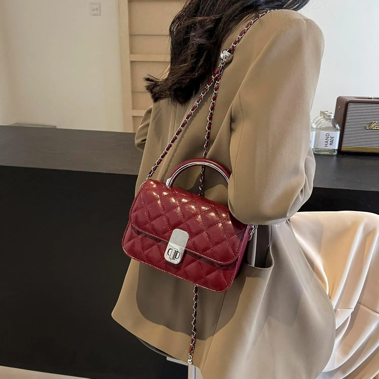 Small Quilted Crossbody Bags for Women Purse for Women with Trendy Shoulder Purses Black Handbag
