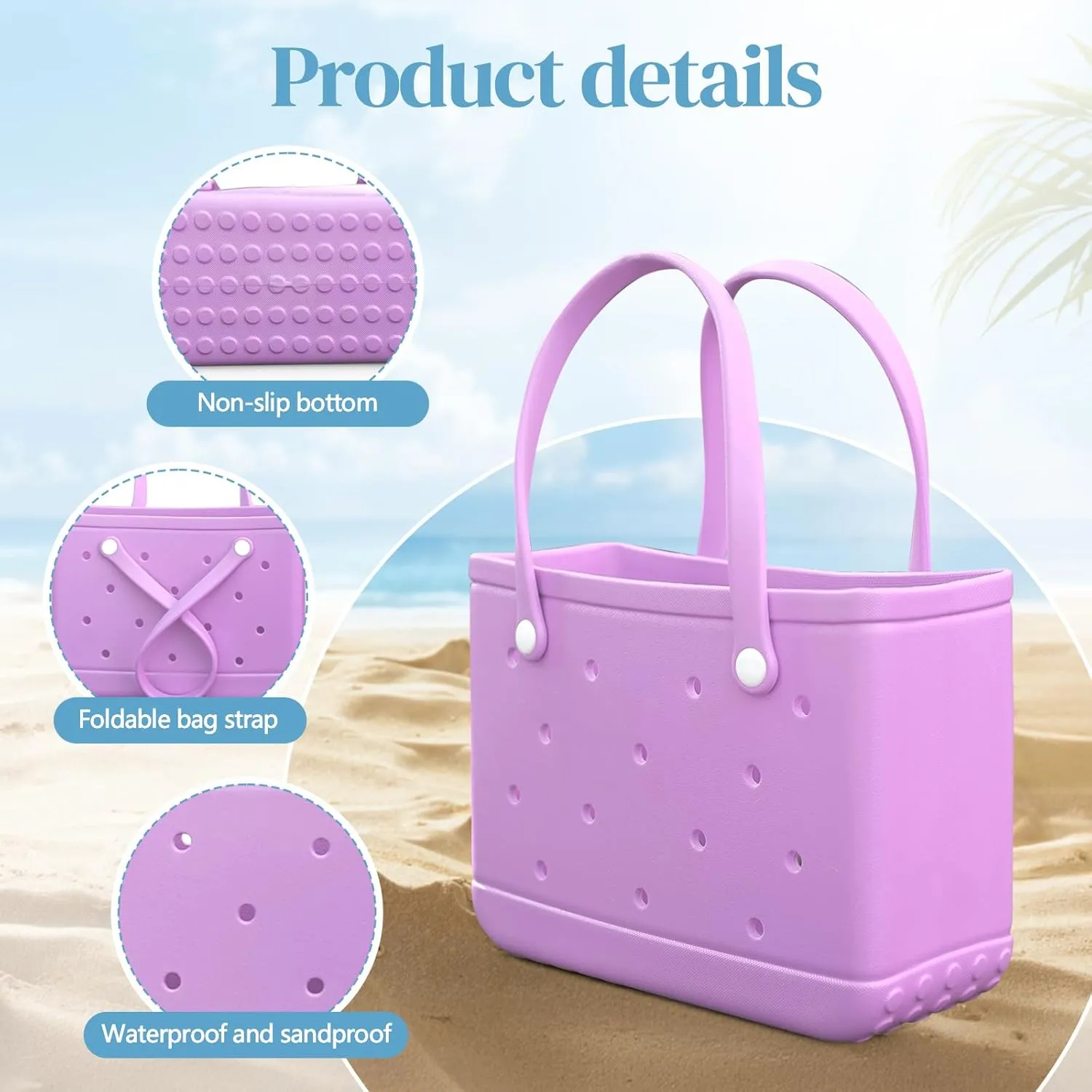 Small Rubber Tote Bag Waterproof Beach Bag Durable Small Rubber Beach Tote Open Handbag for Woman