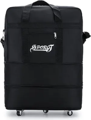 Small Size Expandable Extra Travel Oxford Duffel Bag with Wheels Waterproof Lightweight Traveling Foldable Suitcase Black