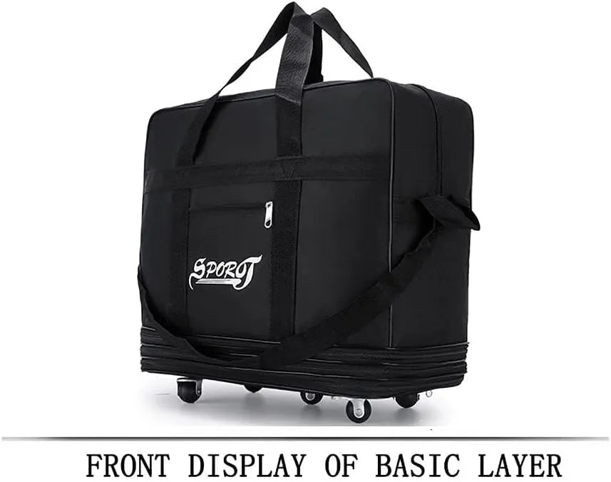 Small Size Expandable Extra Travel Oxford Duffel Bag with Wheels Waterproof Lightweight Traveling Foldable Suitcase Black