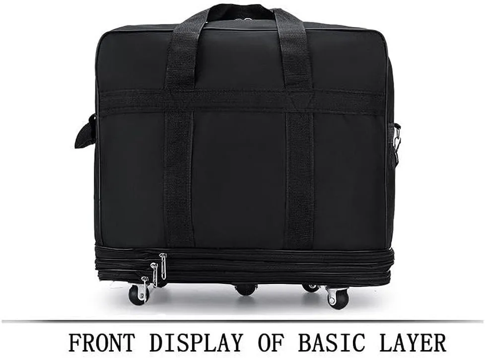 Small Size Expandable Extra Travel Oxford Duffel Bag with Wheels Waterproof Lightweight Traveling Foldable Suitcase Black