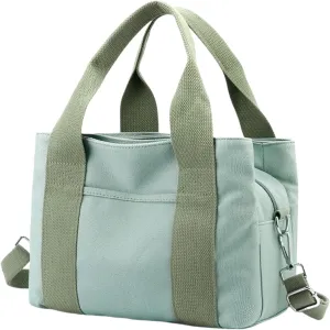 Small Tote Bag with Zipper Canvas Tote 2 Pockets and 3 Compartments Square Single Shoulder Corssbody Cute Handbag